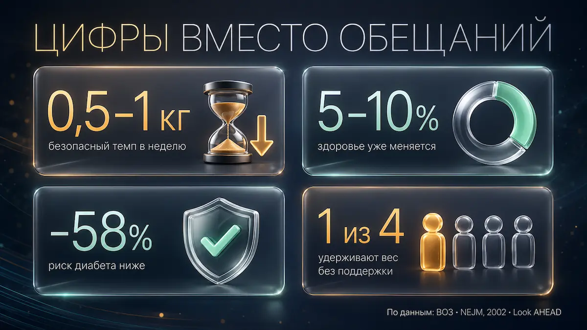Цифры, которые честнее любого рекламного баннера Реальные цифры результата в санатории для похудения: безопасный темп, клинический минимум, риск диабета и удержание веса