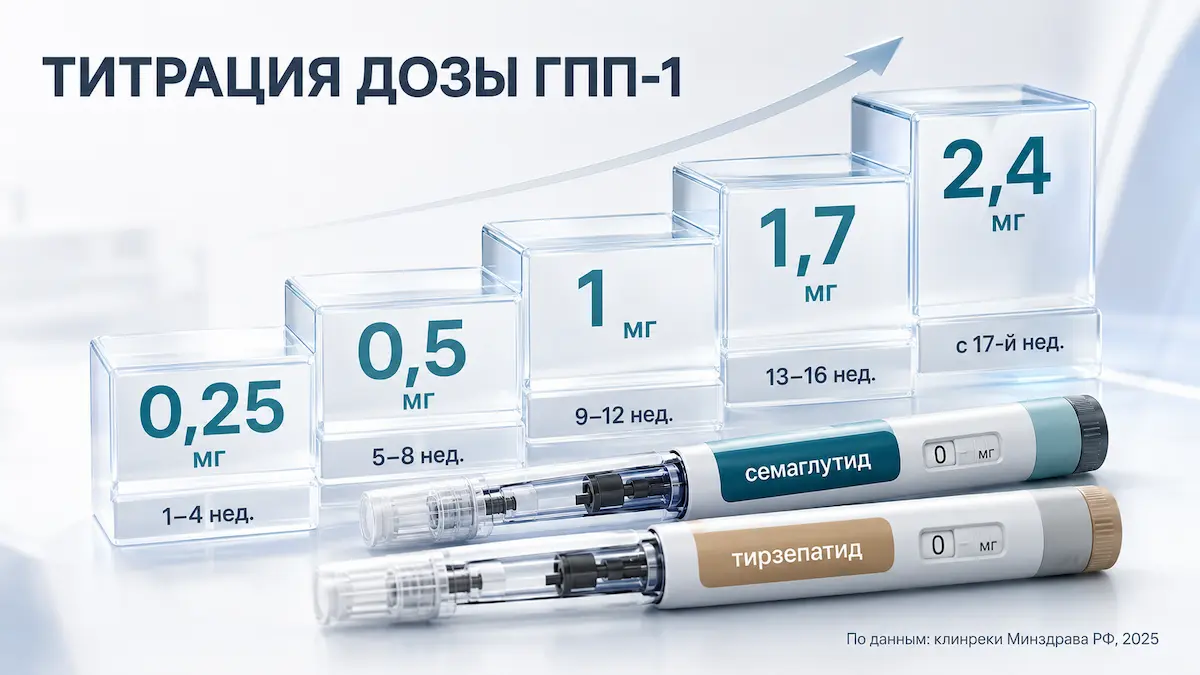 Постепенное повышение дозы ГПП-1 схема повышения дозы ГПП-1 при диабете и при ожирении по неделям