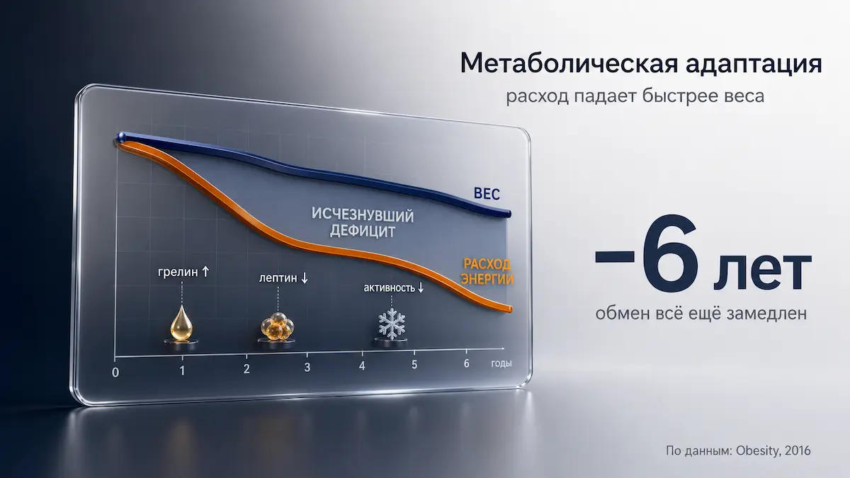 Как метаболическая адаптация останавливает похудение Метаболическая адаптация: почему обмен замедляется и вес встаёт на дефиците