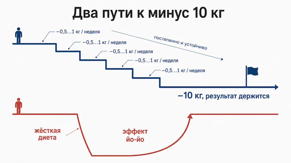 Лестница похудения против обрыва схема: безопасное снижение веса лесенкой против обрыва резкой диеты и эффекта йо-йо