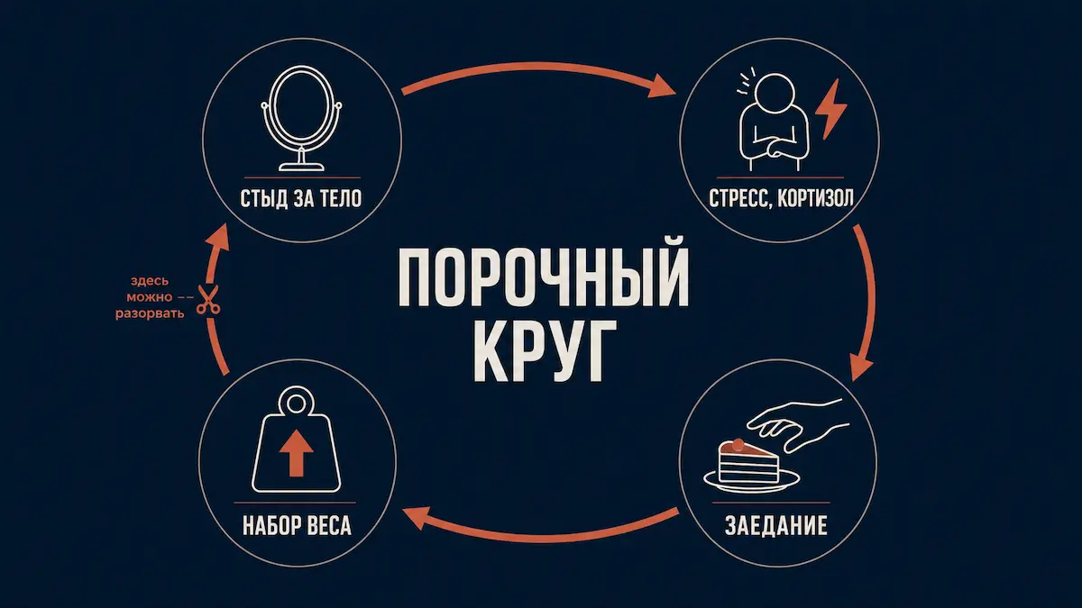 Порочный круг непринятия тела порочный круг: стыд, стресс, заедание, набор веса и снова стыд
