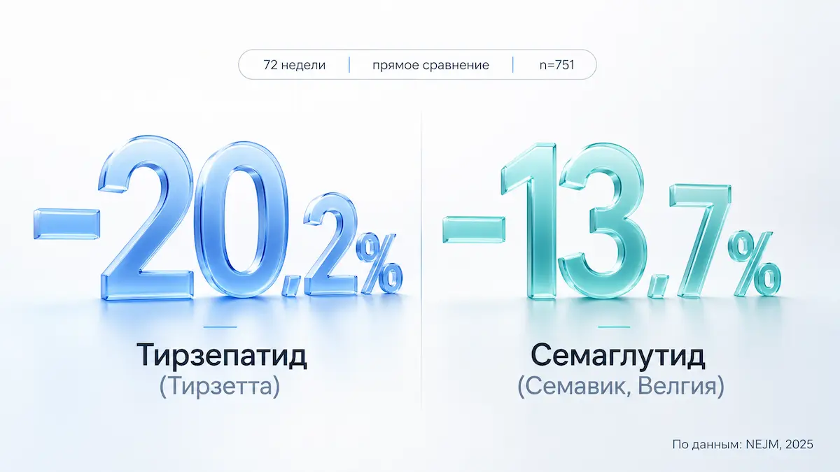 Семаглутид против тирзепатида: снижение веса семаглутид и тирзепатид, сравнение снижения веса за 72 недели, препараты для похудения