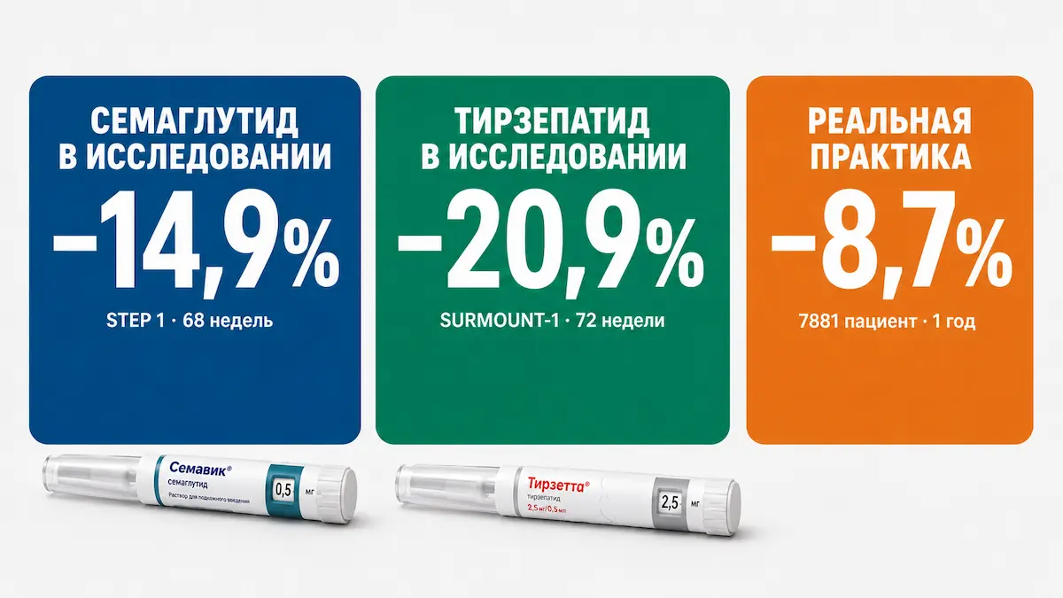 Исследования vs реальная практика: проценты снижения веса сколько можно сбросить на семаглутиде и тирзепатиде: исследования против реальной практики
