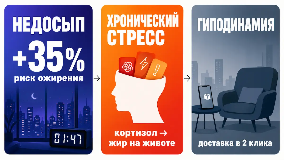 Что мешает похудеть в большом городе Три причины лишнего веса у жителя мегаполиса: недосып, стресс, гиподинамия