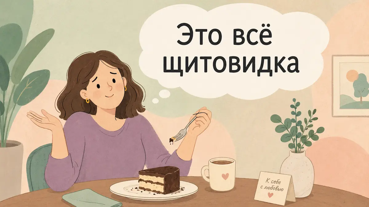 Когда проще обвинить щитовидку женщина в шутку винит щитовидную железу в лишнем весе
