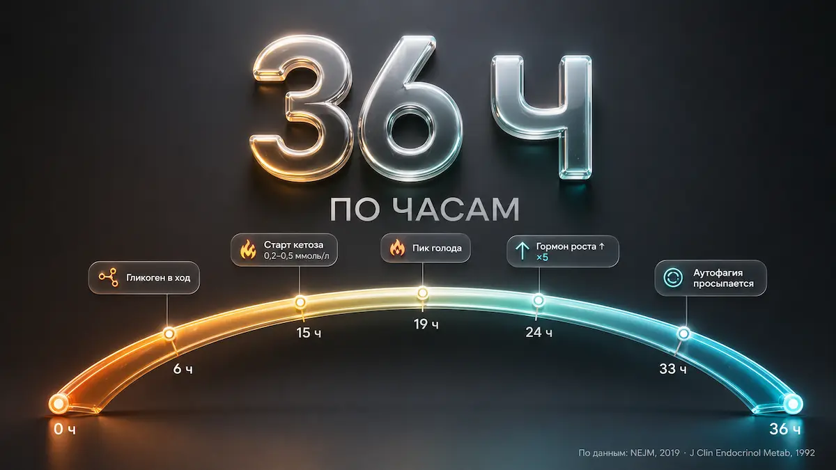 Что происходит по часам за 36 часов голодания Голодание на воде 36 часов по часам: циферблат событий в организме — гликоген, кетоз, гормон роста, аутофагия