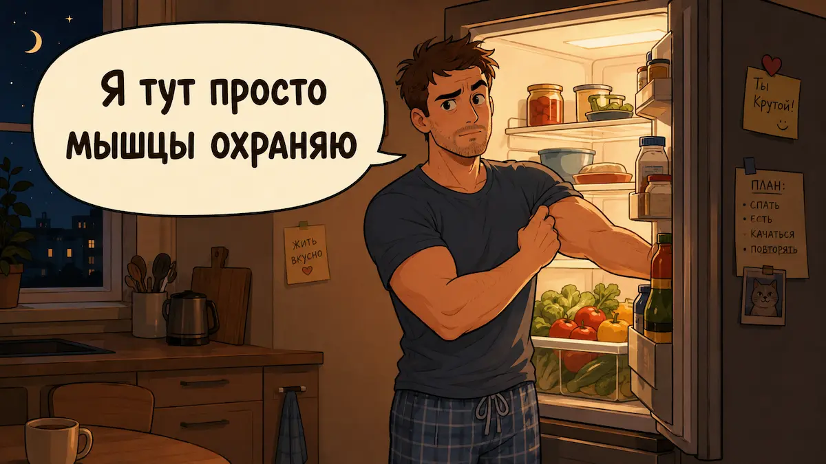 Мышцы, холодильник и сила воли добрый юмор про голодание и внутренний диалог с холодильником