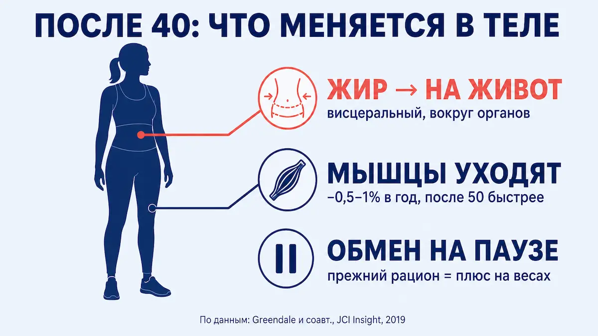 Что меняется в теле после 40 Как в менопаузу перераспределяется жир и уходят мышцы у женщин после 40