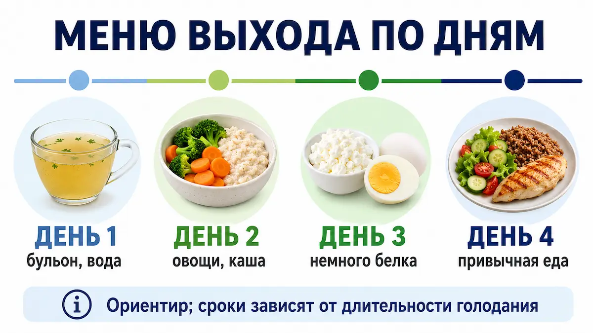 Меню выхода из голодания по дням меню выхода из голодания по дням: бульон, овощи, белок, рацион