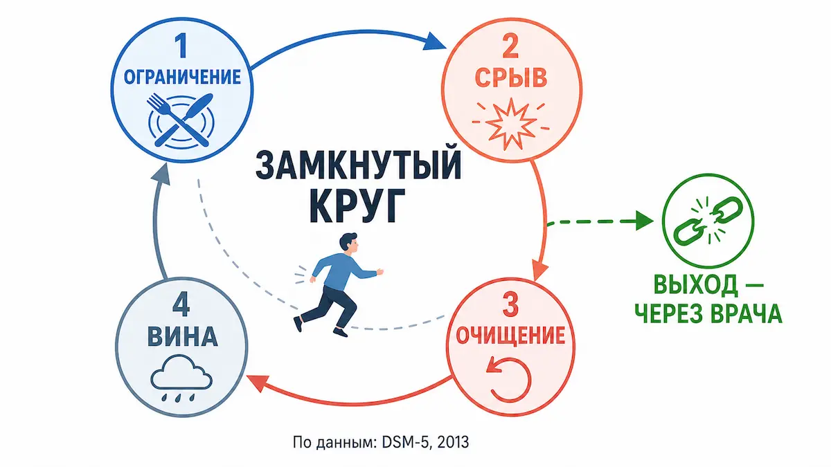 нервная булимия: цикл приступ переедания и компенсаторное поведение, схема
