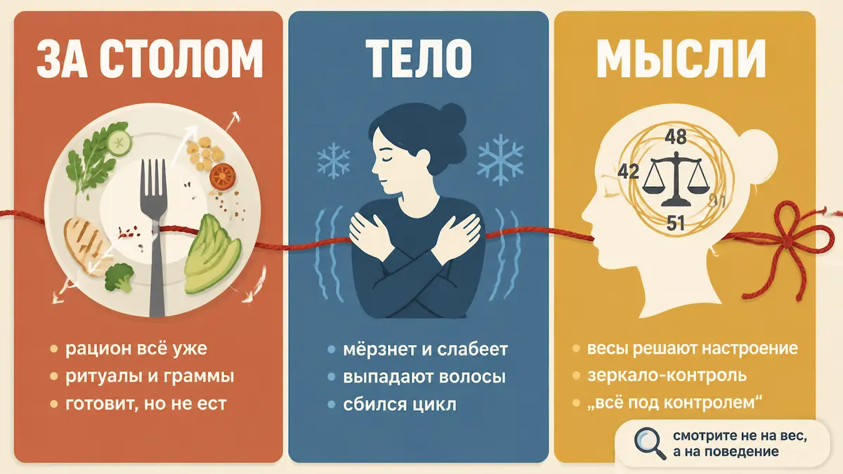 Первые признаки нервной анорексии: поведение, тело и мысли — три группы тревожных сигналов