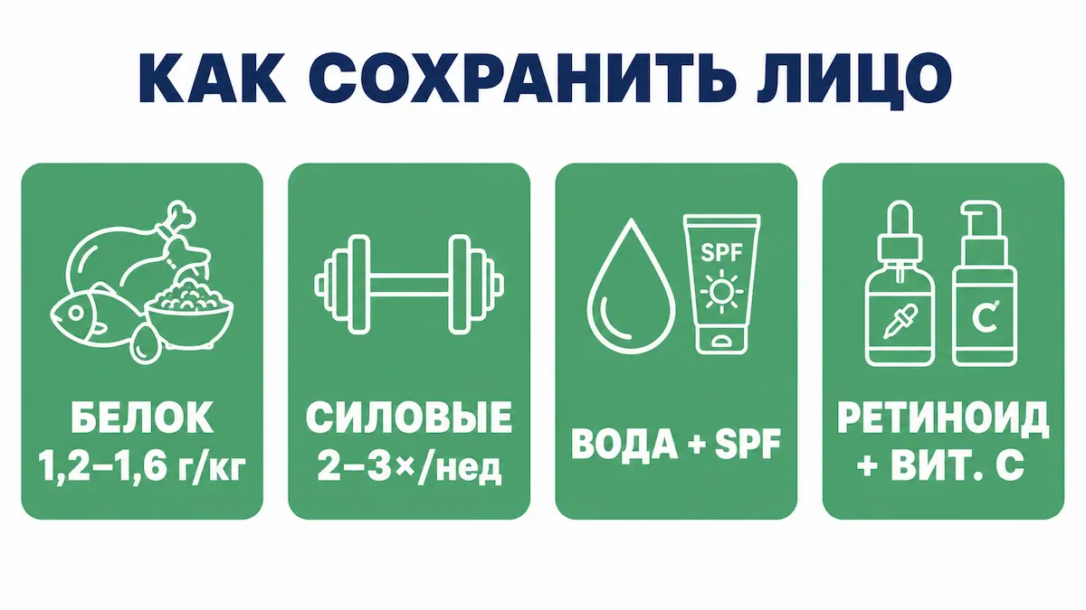 как предотвратить Ozempic face: белок, силовые, уход, SPF