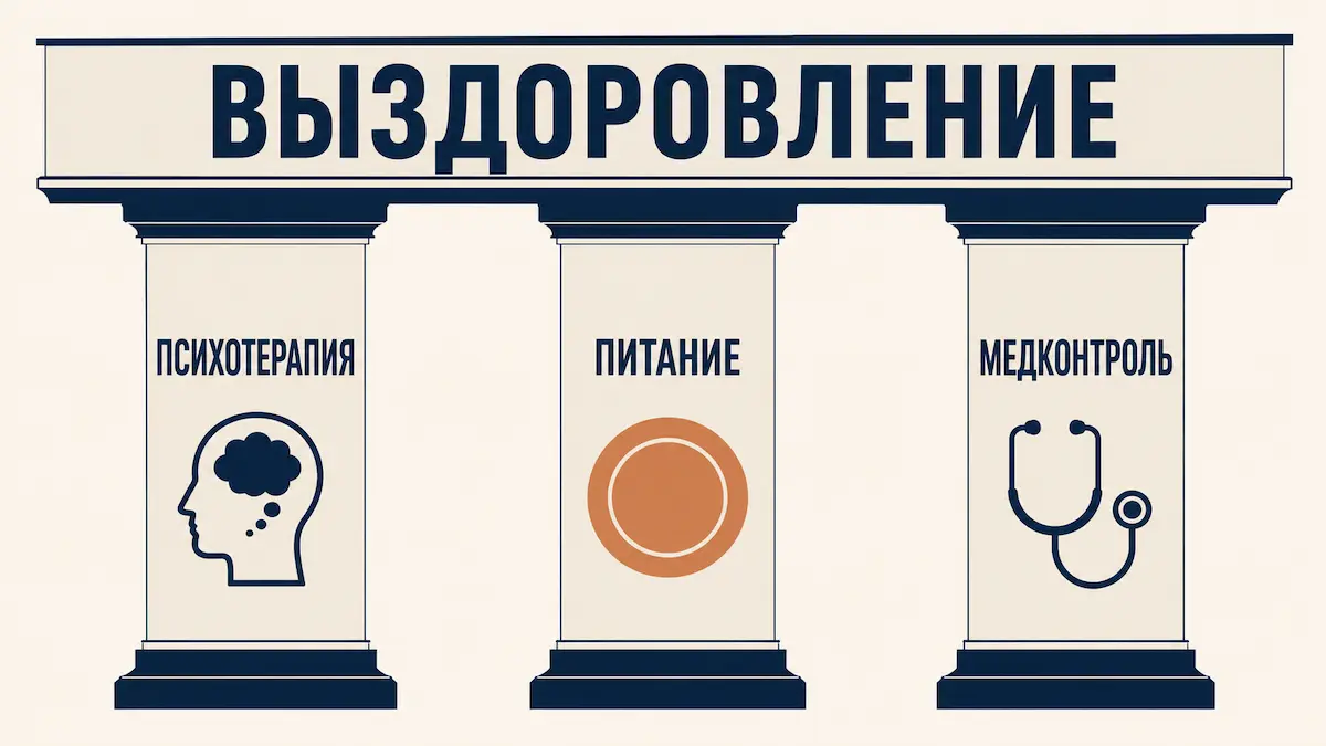 Схема лечения РПП: психотерапия, нормализация питания и медицинский контроль как три опоры терапии