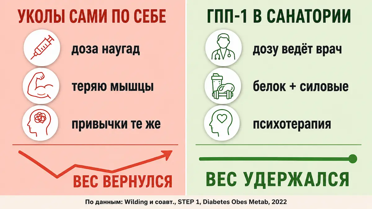 ГПП-1 в санатории против уколов самому: сравнение результата и удержания веса