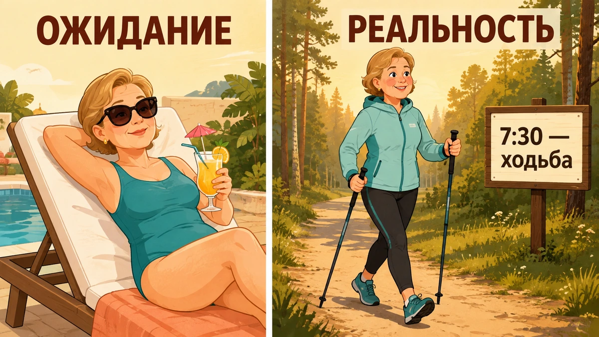 Ожидание и реальность санатория Ожидание и реальность отдыха в санатории для снижения веса: шезлонг против расписания дня