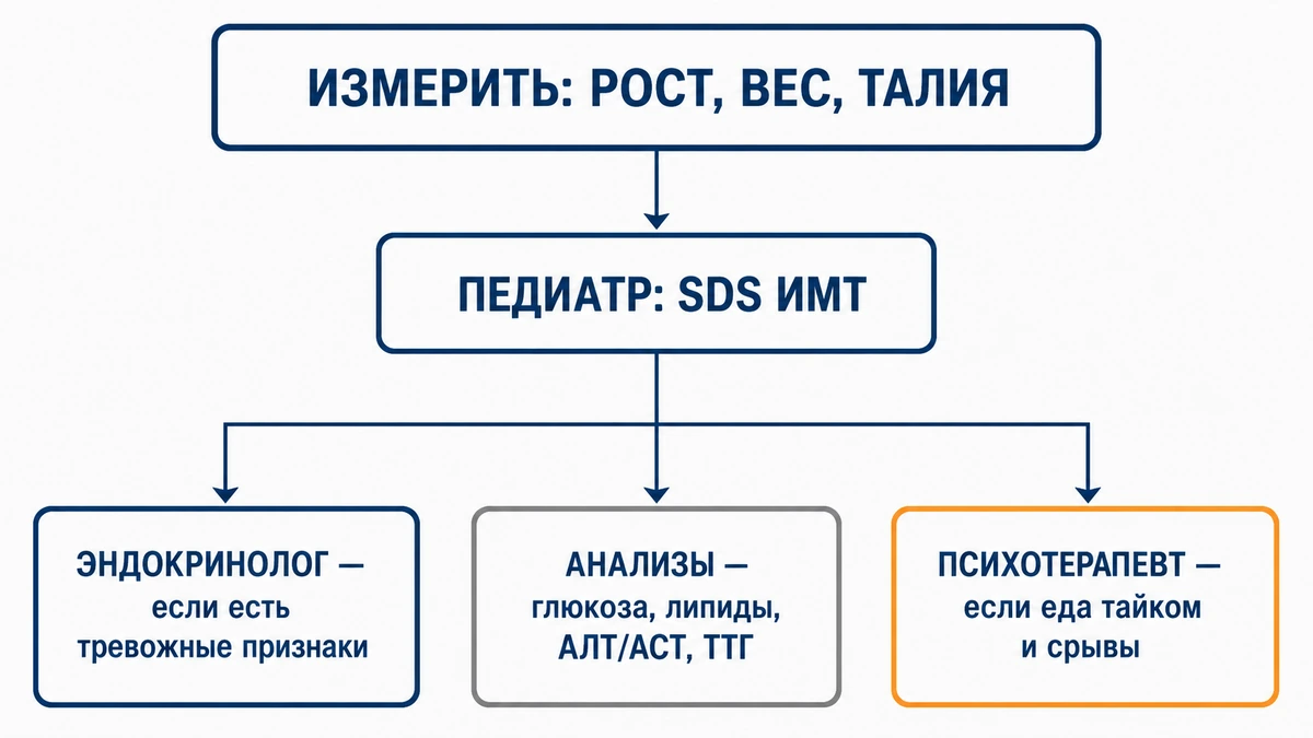 Схема маршрута: педиатр, эндокринолог, психотерапевт при лишнем весе у подростка