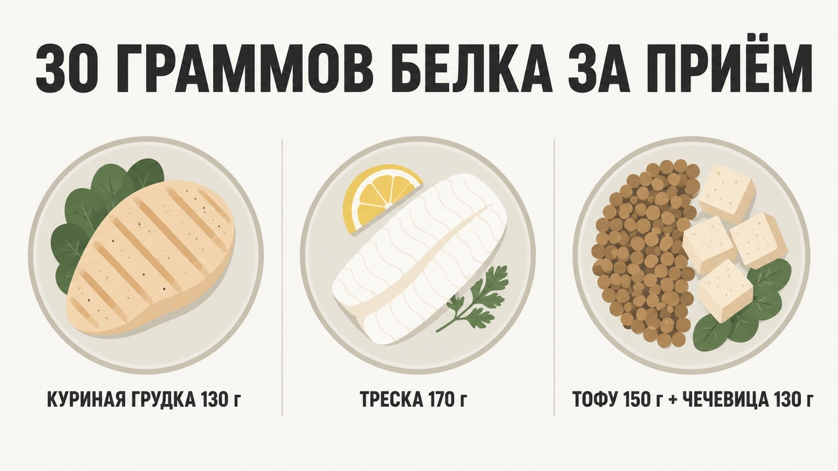 Схема: как собрать тарелку на 30 граммов белка из обычных продуктов
