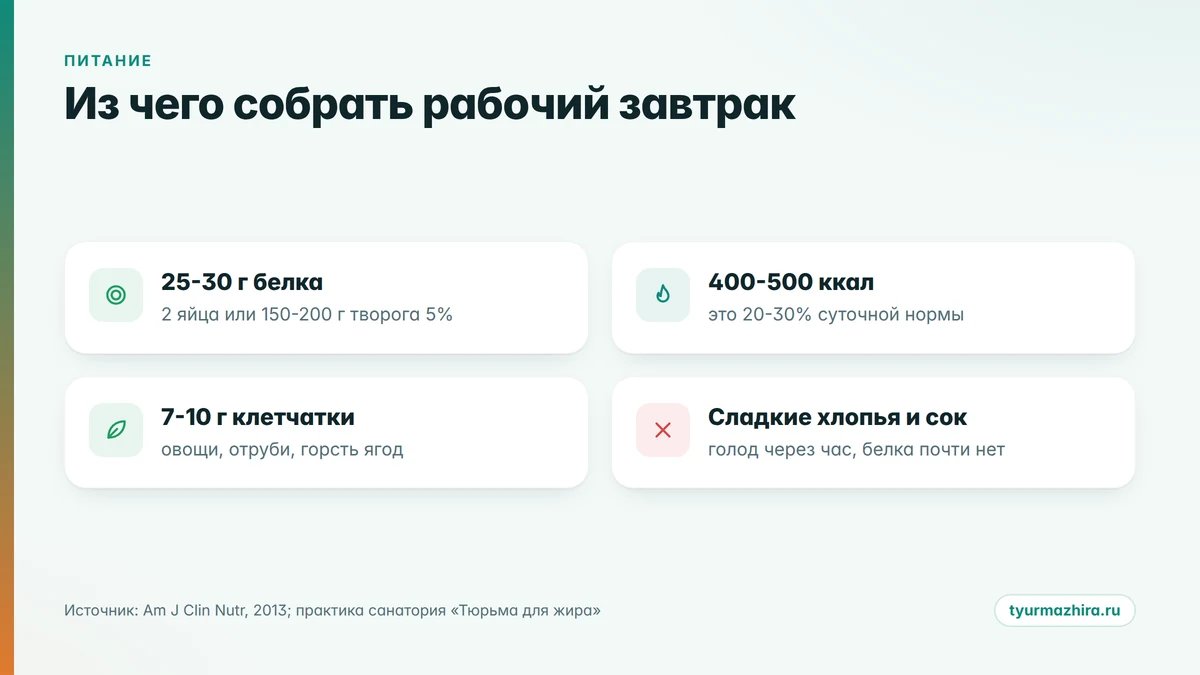 Состав рабочего завтрака: белок, калории, клетчатка из чего собрать завтрак: белок, калорийность, клетчатка