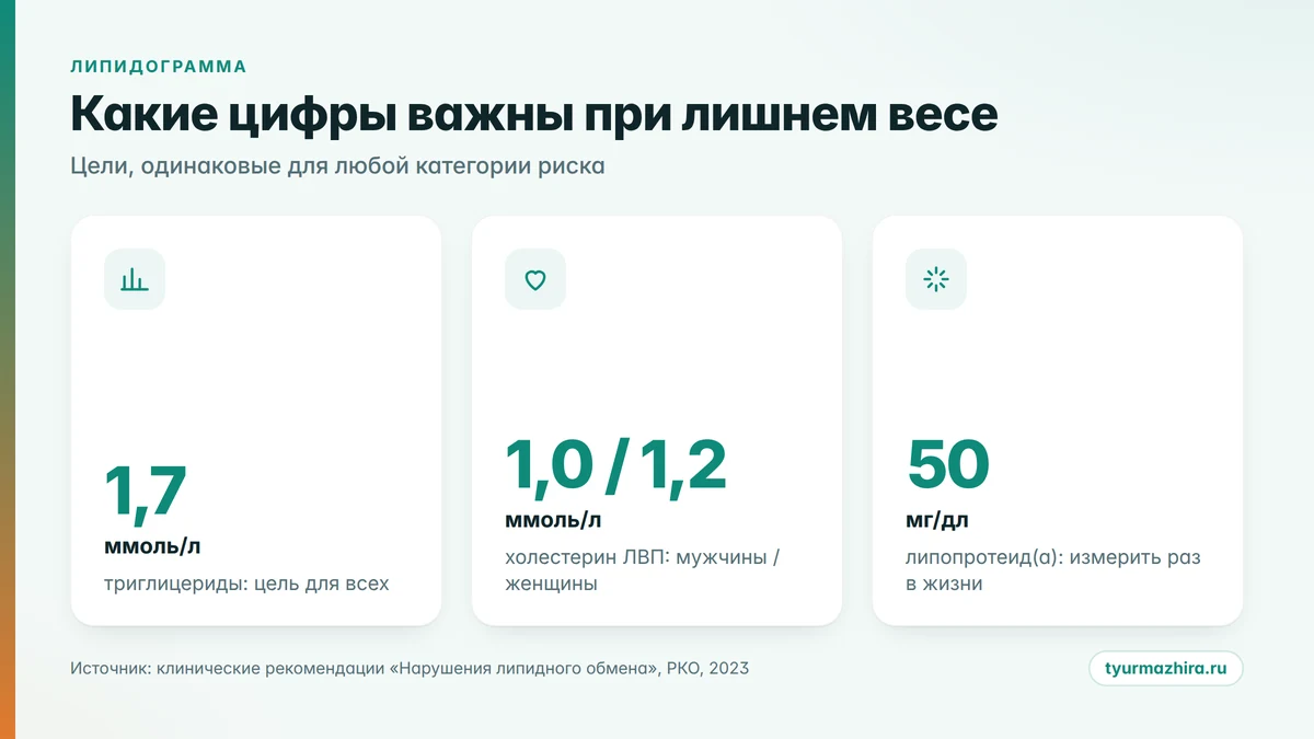 Целевые цифры липидограммы при лишнем весе Холестерин при ожирении: целевые значения липидограммы по клиническим рекомендациям 2023 года