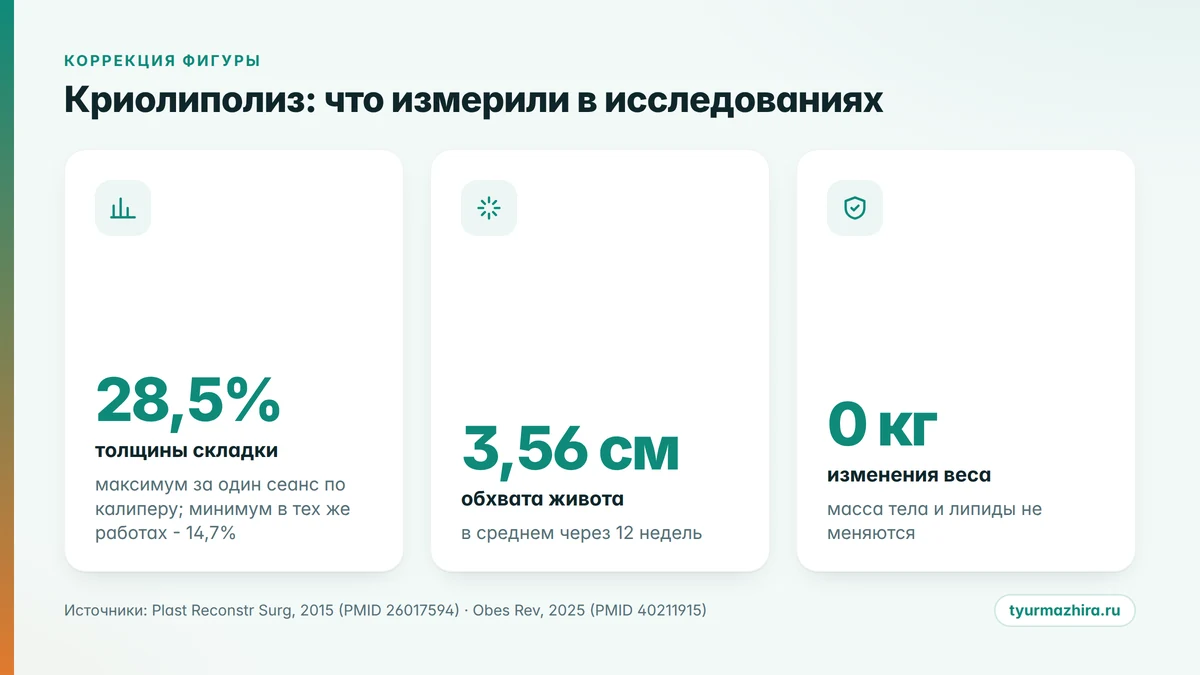 Криолиполиз в цифрах исследований криолиполиз: цифры исследований - уменьшение складки, обхвата живота и толщины жира