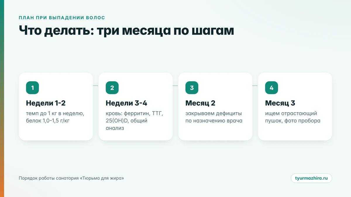 План на три месяца при выпадении волос Выпадают волосы при похудении: план действий на три месяца по шагам